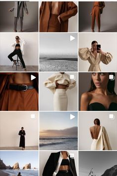 a collage of photos showing different types of clothing and accessories, including an image of a woman with her hands on her hips