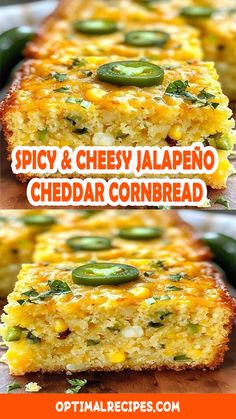 two pictures showing how to make spicy and cheesy jalapeno cheddar cornbread