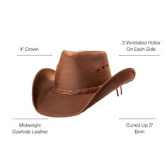 This womens leather cowboy hat is the perfect pairing of form and function. Built using durable, finished, 100% leather, it's built to last and protect you from the sun and rain on any adventure. Yet with its curved brim, and all-leather braided band, it's one of our best-looking hats. Famous People In History, Straw Cowgirl Hat, People In History, White Cowboy Hat, Brown Cowboy Hat, Hats For Big Heads, Leather Cowboy Hats, American Hat Makers, Popular Hats