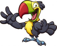 a cartoon toucan bird with an open mouth and big wings - animals characters