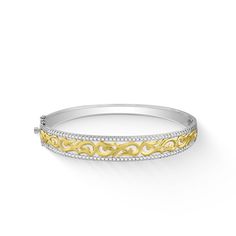 40802 - 14K White Gold and 14K Yellow Gold - Nalani Hinged Bangle Hinged Bangle, 1 Carat, Bangle Bracelet, Hinges, Bangle Bracelets, Bangles, Diamonds, White Gold, Yellow Gold