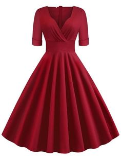 1950s Solid Sweetheart Fold Swing Dress – Retro Stage - Chic Vintage Dresses and Accessories Retro Solid Color Midi Dress, Fitted Vintage Dress In Solid Color, Retro Fitted Midi Dress With V-neck, Retro Fit And Flare Midi Dress, Classic Cotton Party Dress, Retro V-neck Dress, Solid Color Vintage Cotton Dress, Retro Mid-length Fitted Dress, Fitted Knee-length Retro Dresses