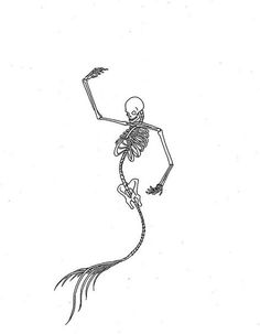 a drawing of a skeleton dancing with its arms and legs in the shape of a mermaid