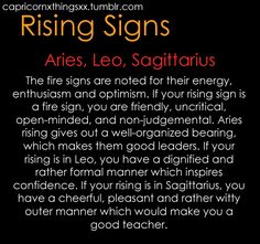 a black background with the words rising signs aris leo sagitaruus