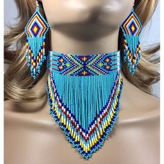 Anting Manik, 3 Earrings, Earrings Bead, Beaded Bib Necklace, Multicolor Jewelry, Silver Polish, Bead Loom Patterns, Beaded Jewelry Patterns, Beaded Choker Necklace