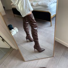 Never Used Over The Knee Boots In Brown. Sexy And Sophisticated. Size 36. Fitted Heeled Boots With Pointed Toe For Night Out, Fitted Pointed Toe Heeled Boots For Night Out, Fitted Boots For Night Out In Spring, Chic Fitted Boots For Date Night, Glamorous Fitted Heeled Boots For Fall, Chic Fitted Heeled Boots For Spring, Chic Fitted Thigh High Heels, Chic Fitted Knee-high Boots For Fall, Chic Fitted Knee-high Heeled Boots