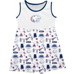 South Alabama Jaguars Sleeveless Tank Dress Girls White Repeat Print Hand Sketched Vive La Fete Impressions Sleeveless Cotton Dress With Graphic Print, Sleeveless Cotton School Dress, White Sleeveless School Dress, White Sleeveless Dress With Graphic Print, South Alabama, Repeat Prints, Hand Sketch, Tank Top Dress, Dress Girls