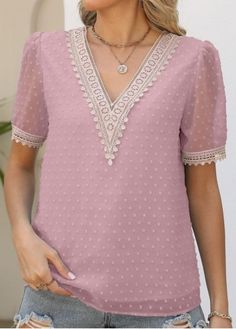 Color:Pink;Size:S;Package Contents:1 X Blouse;Occasion:Other;Style:Casual; White Lace Trim Shorts, Cotton Night Dress, Pink Patchwork, Plaid Shirt Women, Patchwork Shorts, Lace Trim Shorts, Clothes Women, Women Shirts Blouse, Lace Shirt