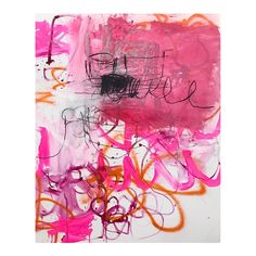 an abstract painting with pink and orange colors