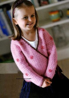 Girls ballerina cardigan crochet pattern - a classic crossover style cardigan for a special tiny dancer. Worked in a soft double knitting yarn, this sweet flower-embroidered cardigan with crossover fronts and ties is a popular style for little girls. (EMBROIDER LAZY DAISY FLOWERS on to finished cardigan.) YOU WILL RECEIVE: --- Pattern instructions in English UK with a conversion chart to English US included. --- Abbreviations also included. --- Read and print friendly. --- I searched for similar yarns to help you substitute if needed. --- ASSISTANCE: I have many years experience in crocheting, so if you need help send message, I'll try my best to help you. LEVEL: Intermediate SIZE: To fit chest: 56[61:66]cm  Actual size: 56[61:66]cm Length to shoulder: 30.5[34:37.5]cm Sleeve seam: 21.5[26. Ballerina Cardigan, Ballet Cardigan, Cardigan Crochet Pattern, Cardigan Crochet, Ballerina Girl, Sweater Crochet, Tiny Dancer, Embroidered Cardigan, Crochet Cardigan Pattern