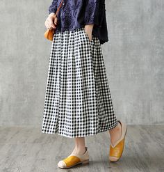 Plaid Casual Cotton linen loose fitting Women's Skirts Skirt Organza, Linen Skirts, Long Skirt Summer, Skirts Summer, Simple Skirt, Silver Necklaces Women, Women Skirts, Long Chain Necklace, Organza Fabric