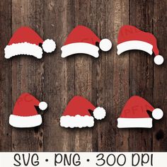 santa hat cutouts on wood background for christmas decorations or crafts with free svg files