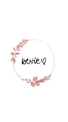 the word besie written in black ink on a white background with pink leaves around it