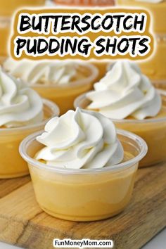 butterscotch pudding shots with whipped cream on top