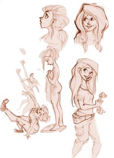 some sketches of people in different poses