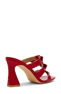 Knotted straps add dimension to this airy slide sandal elevated by a flared heel. 3 1/2" heel Synthetic upper, lining and sole Imported Red Fits, Strap Sandals Women, Nordstrom Store, Anniversary Sale, Sandal Women, Strap Sandals, Slide Sandals, Nordstrom Rack, Womens Sandals