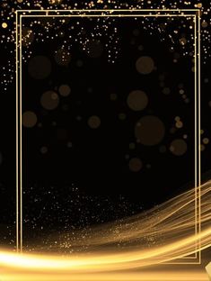 a black and gold background with a square frame on the left side, surrounded by sparkling lights