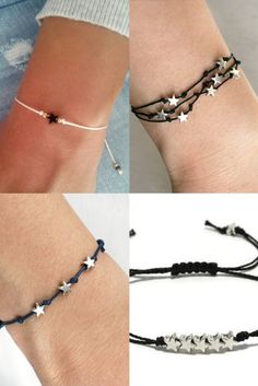 three different types of bracelets with stars on them