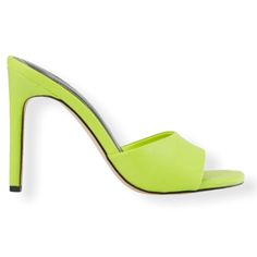 Rouge Helium Neon Lime High Heel Women's Sandals -New with Box -Brand: Rouge Helium -Color: Neon Lime -Material: Faux Leather -Heel Height: 4.5 Inch -Square Toe -Open Toe -Single Band -Stiletto Heel -Slip On Closure -Made in China Green Open Heel Mules For Evening, Evening Green Open Heel Mules, Green Open Toe Formal Mules, Green Open Heel Mules For Party, Green Evening Mules For Summer, Green Summer Evening Mules, Elegant Green Open Toe Mules, Green Open Toe Formal Sandals, Trendy Green Mules For Party