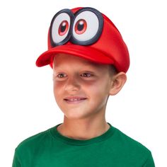 Mario has a new friend "Cappy" in the new Mario Odyssey game for Nintendo Switch. Cappy is a ghost and can take form of many hats and objects. But in Oddysey he takes form as Mario's hat to help him save Peach and his sister Tiara from Bowser. Your child is sure to love this Mario shaped hat with Cappy 3-D eyes. One size fits most. Mario Hat, Super Mario Odyssey, Novelty Hats, Gaming Merch, Mario Bros., Boy Hat, Mario Kart, Scarf Hat, Healthy People