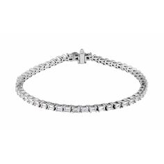 This exquisite lab-grown diamond bracelet is a work of art with 5 carats total weight. The primary stone size is 3 x 2.1 mm in size diamond bracelet is 7" in length. These emerald-cut diamonds have a clarity of SI with a color of G-H. This bracelet features a 4-prong box clasp and is available in a 14K gold setting. Classic Diamond White Bracelet With Baguette Diamonds, Classic Diamond White Bracelets With Baguette Diamonds, Classic Bracelet With Diamond White Baguette Diamonds, Classic Tennis Bracelet With Baguette Diamonds, Emerald Cut Diamond Jubilee Bracelet, Emerald Cut Cubic Zirconia Bracelet With Prong Setting, Classic Tennis Bracelet With Baguette Cubic Zirconia, Classic Bracelets With Baguette Cubic Zirconia Diamonds, Classic Emerald Cut Cubic Zirconia Bracelets