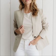 New Without Tags $375 Jenni Kayne Linen Blend Boy Blazer In Natural Size Xs Measurements Pit To Pit 18.5” Waist 17” Full Length 27” Arm Length 24” Good Condition Same Day Shipping Open For Offers Pet Smoke Free Environment Elegant Everyday Blazer With Notch Lapel, Elegant Linen Outerwear In Neutral Color, Elegant Neutral Linen Outerwear, Elegant Linen Blazer For Winter, Elegant Winter Linen Blazer, Timeless Long Sleeve Spring Blazer, Elegant Cream Outerwear For Everyday, Elegant Blazer With Pockets For Everyday, Elegant Everyday Blazer With Pockets