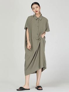 Retro Polo Long Shirt Dress - rrdeye Oversized Solid Color Short Sleeve Shirt Dress, Oversized Short Sleeve Shirt Dress In Solid Color, Khaki Short Sleeve Shirt Dress For Spring, Khaki Short Sleeve Relaxed Fit Dress, Khaki Relaxed Fit Short Sleeve Dress, Khaki Short Sleeve Dress With Relaxed Fit, Oversized Solid Shirt Dress With Short Sleeves, Khaki Short Sleeve Midi Dress, Summer Collared Khaki Shirt Dress