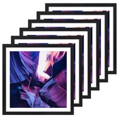 four frames with an image of a canyon in purple and blue hues on them