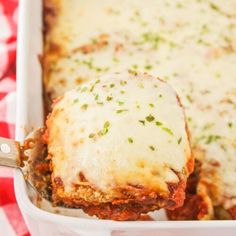 a lasagna casserole with meat and cheese