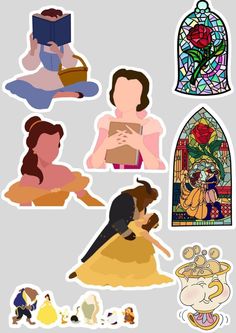 Adesivos Beauty And The Beast Stickers, Disney Princess Stickers, Beauty And The Beast Art, Stickers Disney, Disney Stickers, Disney Princess Shirts, Disney Cookies, Printable Vintage Art