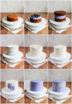 six different types of cakes sitting on top of each other