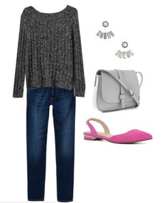 How To Wear Pink Shoes Outfit Ideas, Pink Ballet Flats Outfit, Navy Pants Outfit, Spring Sets