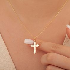 "14K Gold Dainty Cross Necklace ( Pave Christian Cross Pendant, Religious Jewelry ) is lightweight and shine in the light. This necklace is a perfect gift for a mom, a sister, or your wife on Christmas , birthday, anniversary. Materials: 925K Sterling Silver Charm Size: Height 22.5mm x Weight 14.4mm Style: Minimalist Gemstone: Cubic Zirconia (CZ)  Chain style: Cable Chain length: from \"12 (+2\" Extender) to \"22 +2\" Extender) -  (+2\" extender for each product to help if you want to adjust)  F Dainty Cross Necklace, Christian Cross, Religious Jewelry, Style Minimalist, Lovely Jewellery, Sterling Silver Charm, Birthday Anniversary, Christmas Birthday, Chain Styles