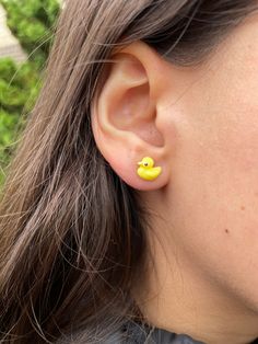 Metal-Free Little Yellow Duck Stud Earrings on Plastic Post, Hypoallergenic for sensitive ears, For Aduts or Kids, Gift Ideas For Her This listing is for a pair of yellow duck earrings. These cute little yellow duck Stud earrings are handmade with resin and they have a hypoallergenic plastic post for your sensitive ears.   These very cute stud earrings are suitable for anyone as they contain NO METAL.  Perfect for kids -Kids love them!  Adults love them too.  :)    Cute summer earrings.  Color : Playful Yellow Hypoallergenic Earrings, Playful Round Hypoallergenic Earrings, Playful Hypoallergenic Yellow Earrings, Playful Hypoallergenic Round Earrings, Nickel Free Novelty Earrings For Everyday Wear, Novelty Hypoallergenic Jewelry For Everyday, Everyday Novelty Hypoallergenic Jewelry, Yellow Hypoallergenic Earrings For Everyday, Hypoallergenic Yellow Earrings For Everyday Wear