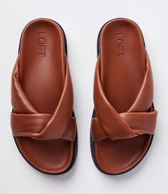 Modern-minimalist and comfy-cool, these padded slide sandals are the answer to every warm-weather style need. Padded footbed for comfort. 1/4" heel.,Imported:Imported Loft Padded Slide Sandals Size 7 1/2 Cognac Women's by Loft Size Regular - 7 1/2 Cognac Women's Shoes, Sandals, Footwear Women Slides Sandals, Work Shoes Women Comfy, Square Sandals Outfit, 2024 Sandals Women, Cute Walking Sandals, Women’s Shoes Summer, Brown Leather Sandals Women, Comfy Shoes For Women, Leather Slides Women