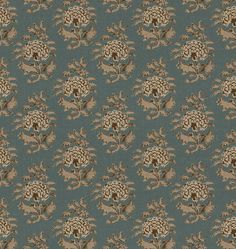 a blue and brown wallpaper with flowers on it