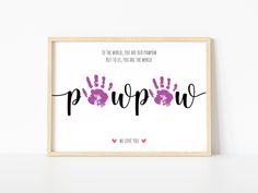 a framed print with the words poppopw and hand prints