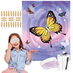 PRICES MAY VARY. This delightful set includes the classic "Pin The Tail on The Butterfly" game, promising hours of laughter, excitement, and creative fun for children of all ages. Perfect for butterfly-themed birthday parties, these games will elevate your decorations and party favors to new heights! You will receive - An cute poster (20.5 x 16.5 inches), 2 blindfolds, stickers for 24 guests, 6 adhesive tapes. Butterfly Birthday Decorations - Butterfly party games will be an absolute hit at your Karate Birthday Party, Butterfly Birthday Decorations, Butterfly Games, Butterfly Themed Birthday Party, Karate Birthday, Party Games For Kids, Pin The Tail, Games Christmas, Butterfly Party