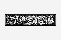 an ornate design with swirls and leaves in black on a white wallpaper border