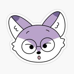 a purple and white fox sticker with an expression on it's face that says,