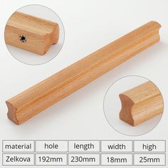 the wooden handle is shown with measurements for each item in this image, and it's size