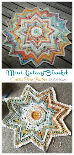 a crocheted star is shown with the words, mini galaxy blanket written below it