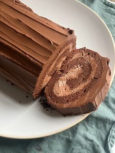 a piece of chocolate cake sitting on top of a white plate