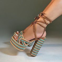 Rope Heels Outfit, Fabulous Shoes Heels & Wedges, Platform Heels Outfit Ideas, Rope Shoes, Outfit With Heels, Crazy High Heels, Wide Feet Shoes, Summer Platform Sandals, Summer Heels Outfit