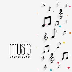 music notes are flying in the air with colorful circles around them on a white background