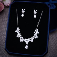 Wedding Jewelry - Silver Cubic Zirconia and Pearl Bridal Jewelry Set Pearl Bridal Jewelry Sets, Wedding Jewelry And Accessories, Bridal Jewelry Pearl Sets, Wedding Jewelry Set, Pearl Bridal Jewelry, Iridescent Pearl, Silver Wedding Jewelry, Bridal Jewelry Set, Romantic Bride