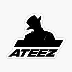 a black and white sticker with the word ateez on it