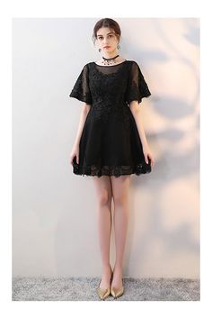 Shop Little Black Aline Lace Homecoming Dress with Sleeves online. SheProm offers formal, party, casual & more style dresses to fit your special occasions. Black A-line Evening Dress, Black Mini Length Dress For Prom, Black A-line Evening Dress For Night Out, Black A-line Dress For Summer, Black Mini Length Cocktail Dress, Short Sleeve Black Evening Dress For Banquet, Black Short Sleeve Evening Dress For Banquet, Black Short Sleeve Evening Dress For Summer, Black Short Sleeve Summer Evening Dress