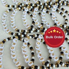 "BULK ORDERS You can make different designs for each bracelet. In bulk orders and special days, production and cargo delivery may take a long time. Therefore, it is better to order 15 days in advance. Bead Letter Colors Black W/Gold Letter/Gold filled White W/Silver Letter/Silver filled White W/Black Letter/Silver filled White W/Gold Letter/Gold filled White W/ Black Number  Ready to ship in 1 pcs -500 pcs 3-5 busıness days 600-2000 pcs 5-7 business days 2100-5000 pcs 7-10 business days These pe Customized White Bracelets As Gift, Customized White Wristband Bracelet, Customizable White Bracelet For Gifts, Customizable White Bracelet For Gift, Customized White Bracelets With Round Beads, Customized White Name Bracelet With Round Beads, Customizable White Friendship Bracelets As A Gift, Customizable Round Beads Wristband For Gift, Customizable Round Beads Wristband As Gift