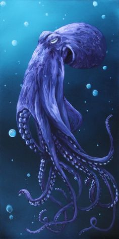 an octopus is floating in the water with bubbles on it's back legs and head